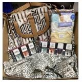 Box of Adult Short Robes; Nail Care Products; Baby Onesies; Rosetti Bag