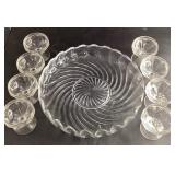 Glass Platter Bowl with 8 Small Glasses