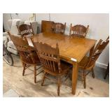Large Oak Dining Table w/ Extension Leaf and 6 Chairs