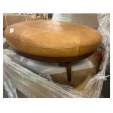 Gio Cognac Tan Leather Round Ottoman