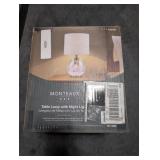 15.63 in 2-Light Antique Brass Table Lamp with Fabric Shade