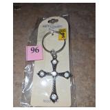Cross keychain white stone