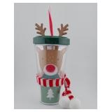 Holiday Reindeer Tumbler with Straw and Scarf