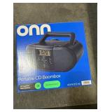 onn. Navy Portable CD Boombox with Digital FM Radio and LCD Display