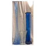 Tall Unique Blue Vases & Small Hoosier Glass Vase