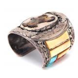 Lot 251 Zuni Inlaid Cuff by J. Quam .925, 275 grams