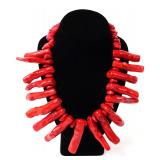 Lot 141 Heavy Bright Red Chunky Coral Necklace