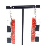 Lot 176 Stunning Pair of Coral, Jet & Shell Earrings