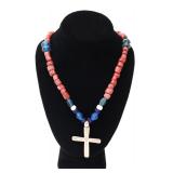 Lot 191 Guatemalan Silver Cross & Coral Bead Necklace
