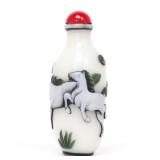 Lot 308 Chinese White & Green Peking Glass Snuff Bottle, Horses