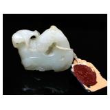 Lot 317 Chinese White Jade Resting Horse & Monkey, Qing Dynasty 1644-1912