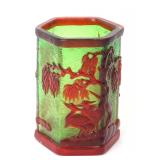 Lot 346 Beautiful Green and Red Peking Glass Brush Holder