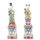 Lot 352 Famille Rose Figurines, Man & Woman wFlowers