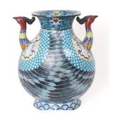 Lot 3 Massive Cloisonne Enamel Double Phoenix Vase