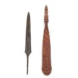 Lot 53 Indonesian Spear Head w Figural Scabbard