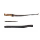 Lot 64 Japanese Wakizashi Short Sword, w Kozuka & Scabbard
