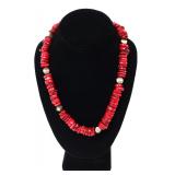 Lot 246 Gorgeous Deep Red & Sterling Silver Bead Necklace