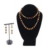 Lot 278 Gorgeous Tigers Eye Bead Necklace and Earring Set