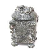 Lot 385 Chinese Green Hardstone Lidded Vessel
