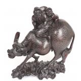 Lot 409 Silver-Inlaid Wood Chinese Lao Tzu Carving