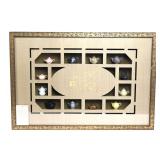 Lot 320 12 Chinese Jade & Hardstone Miniature Teapots, Framed