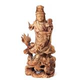 Lot 324 Intricately Detailed Chinese Wood Guanyin & Baby