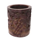 Lot 326 Chinese Carved Wood Brush pot
