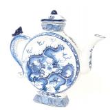 Lot 386 Chinese Dueling Dragon Blue & White Teapot