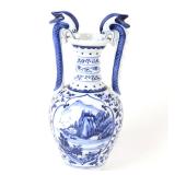 Lot 392 Chinese Blue & White Dragon Handle Vase