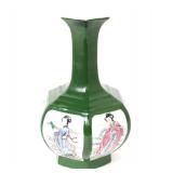 Lot 396 Chinese Green Glazed Hexagonal Beauties Vase