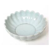 Lot 399 Chinese Celadon Glazed Crackle Dish, Scalloped Rim