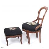 Lot 517 Pair Vintage Needlepoint Chair and Footstool