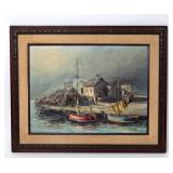 Lot 217 Vintage Painting, Boats Along a Harbor