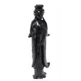 Lot 484 Chinese Black Lacquered Wood Guanyin Figure