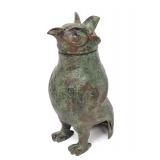 Lot 490 Bronze Archaistic Owl Vessel