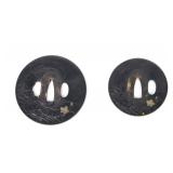 Lot 55 Two Japanese Daisho Gold & Silver Soft-Metal Tsuba Signed wBox