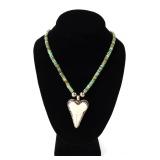 Lot 128 Lovely Mottled Turquoise Bead Necklace wShark Tooth Pendant