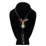 Lot 181 Zuni Handmade Bolo Tie, Turquoise, Jet & Mother of Pearl