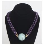 Lot 193 Fine Vintage Amethyst Necklace with Large Howlite Bead