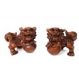 Lot 295 Pair Chinese Wood Carved Netsuke Foo Lions