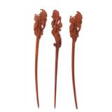 Lot 335 Trio of Chinese Boxwood Hair Pins