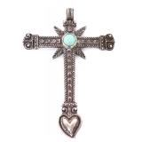 Lot 124 Old Sterling Silver Cross Pendant wTurquoise, England