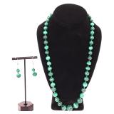 Lot 136 Vintage Malachite Necklace and Earrings