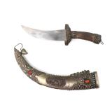 Lot 31 Ornate Silver & Stone Inset Knife & Scabbard