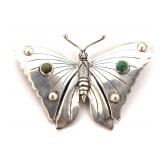 Lot 92 Lovely Navajo Sterling Silver & Turquoise Butterfly Pin