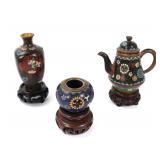 Lot 254 Chinese Cloisonne Set, Teapot, Sugar Bowl & Vase