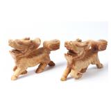 Lot 309 Pair of Chinese Hardstone Qilin Dragon Carvings