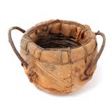 Lot 487 Vintage Primitive Folk Art Hand-Woven Palm Bark Basket