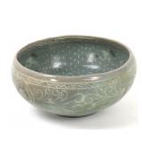 Lot 5 Gorgeous Early Korean Celadon Crackle Glazed Bowl, Cranes