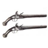 Lot 103 Brace of Silver Inlaid & Engraved Flintlock Cavalry Pistols, Late 18th c.
